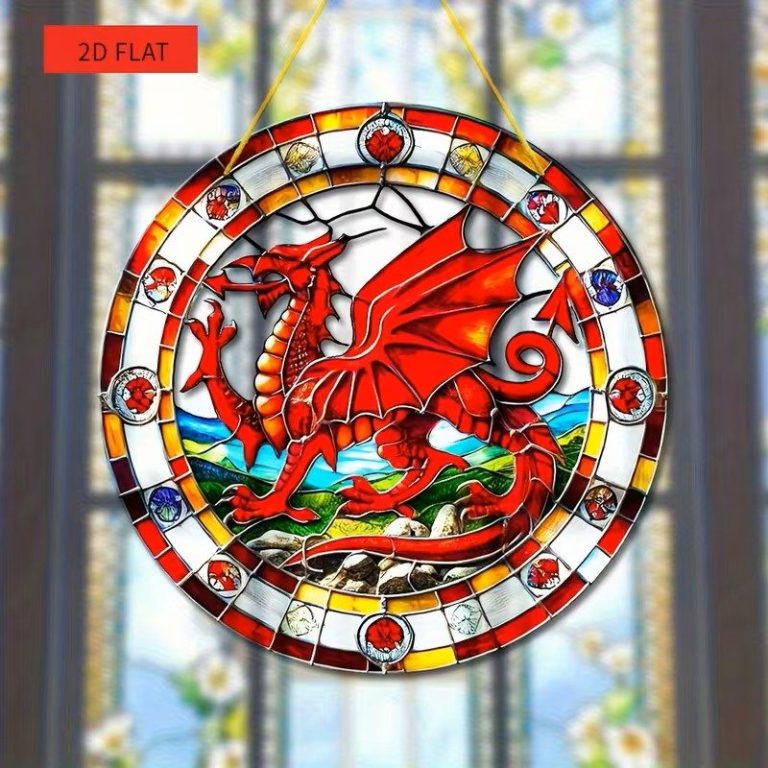 2D Flat Round Acrylic Welsh Dragon Wall Art & Window Hanging
20Cm Diameter